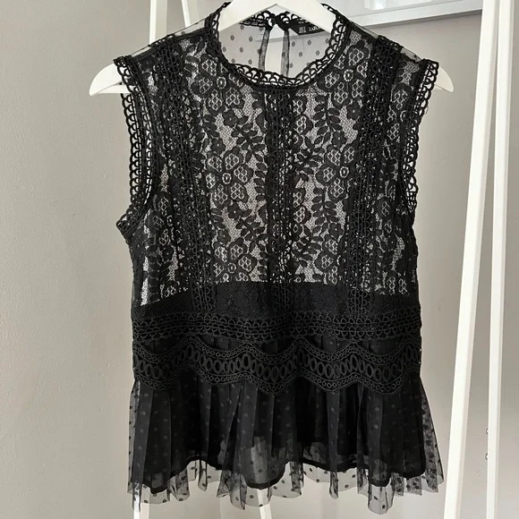 Zara Tops Black Lace Zara Sleeveless Peplum Top Poshmark